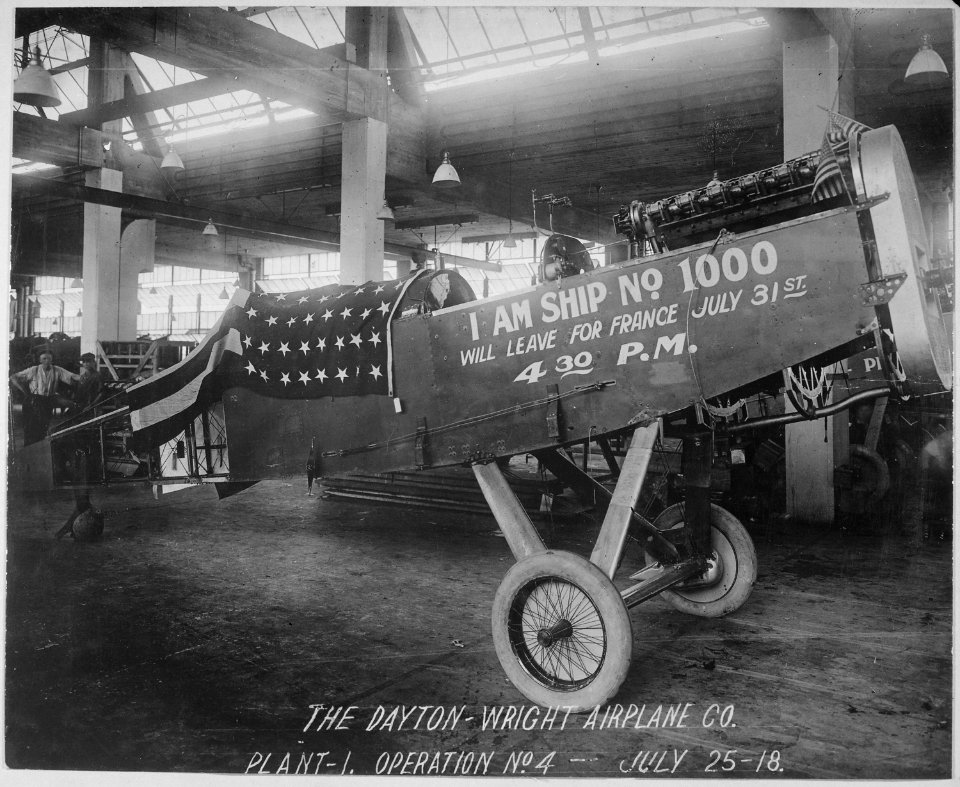 Manufacturing airplanes for the government by Dayton-Wright Airplane Company. Completed plane on exhibition. Plant-1. Op - NARA - 533465