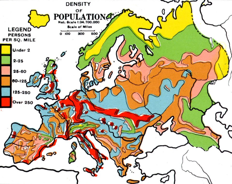 Map of Density of Population of Europe, 1923