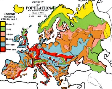 Map of Density of Population of Europe, 1923