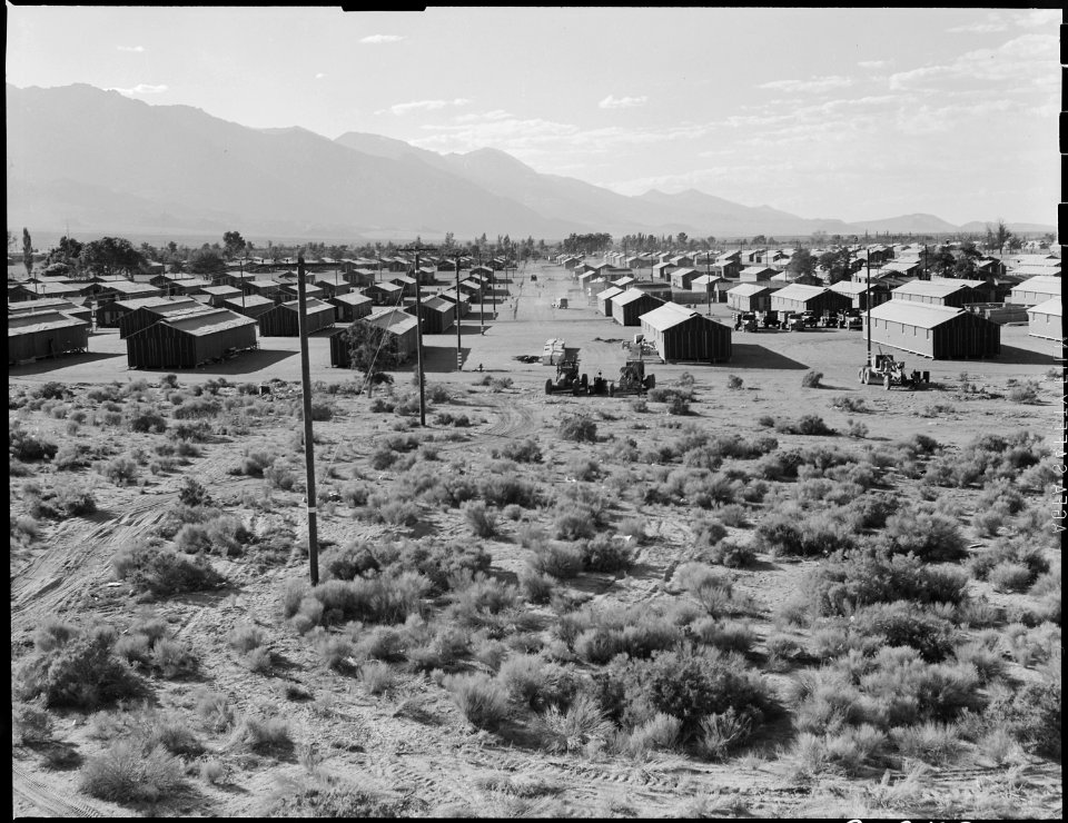 Manzanar Relocation Center, Manzanar, California. A view of the Manzanar Relocation center showing . . . - NARA - 538162