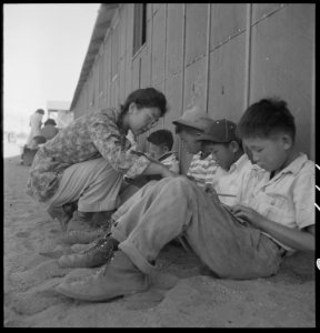 Manzanar Relocation Center, Manzanar, California. An elementary school with voluntary attendance ha . . . - NARA - 537963