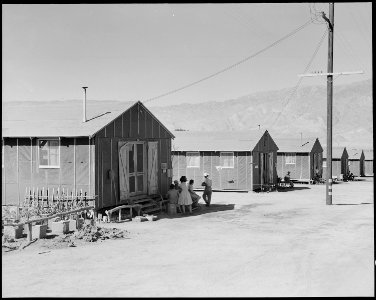 Manzanar Relocation Center, Manzanar, California. Barrack homes at this War Relocaton Authority cen . . . - NARA - 538159