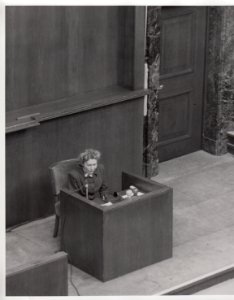 Maria Karstetter on the witness stand during the Doctors' Trial