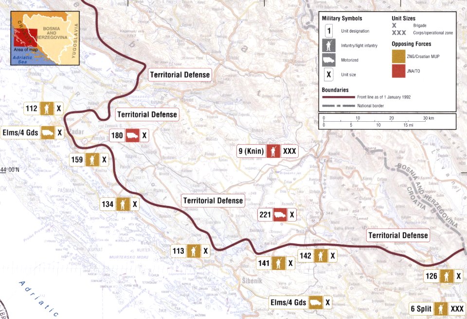 Map 6 - Croatia - Knin-Zadar-North Dalmatia Operation - January 1992