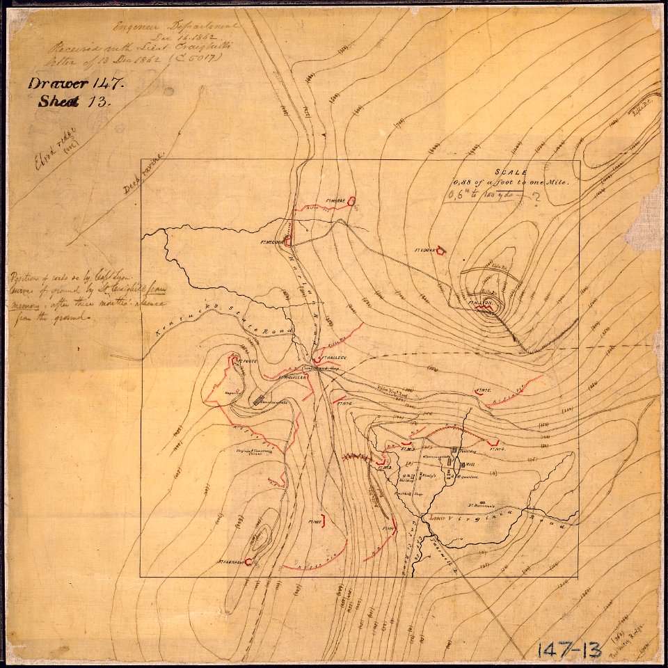Map of Cumberland Gap and surrounding area in Tennessee, Virginia, and Kentucky showing defenses, military... - NARA - 305791