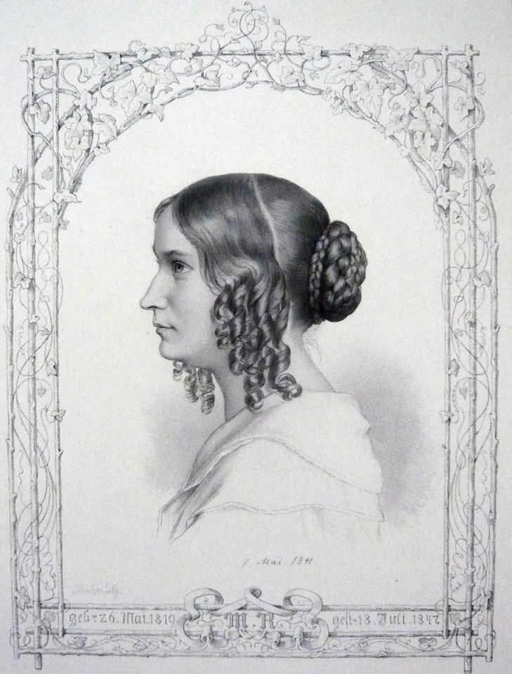 Marie Hand (* 26. Mai 1819; † 18. Juli 1847), zur Hochzeit 1. Mai 1841, Lithografie
