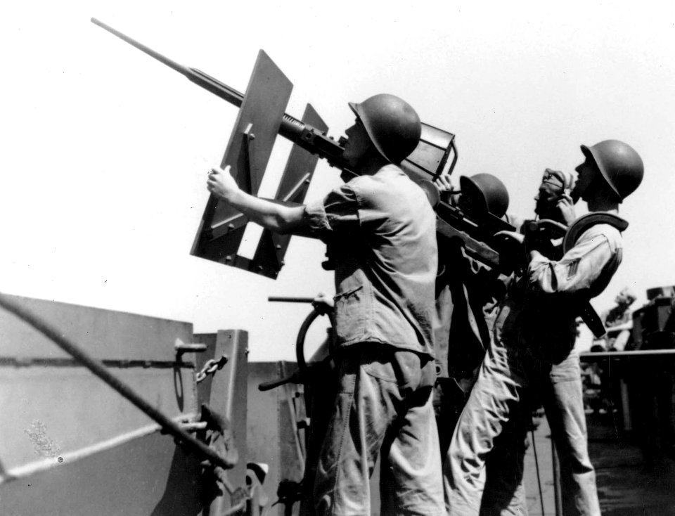 Marines aboard USS Enterprise (CV-6) manning 20 mm AA-gun