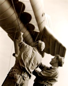 Marines bring barrage balloon under control during training at Parris Island, South Carolina, 1942 (27267127504)