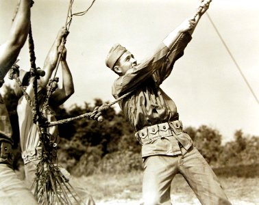 Marines controlling barrage ballon, Marine Corps Base, Parris Island, South Carolina,1942 (27267128134)