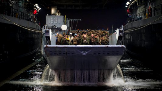 Marines disembark LCU 1631 150401-N-EI510-156
