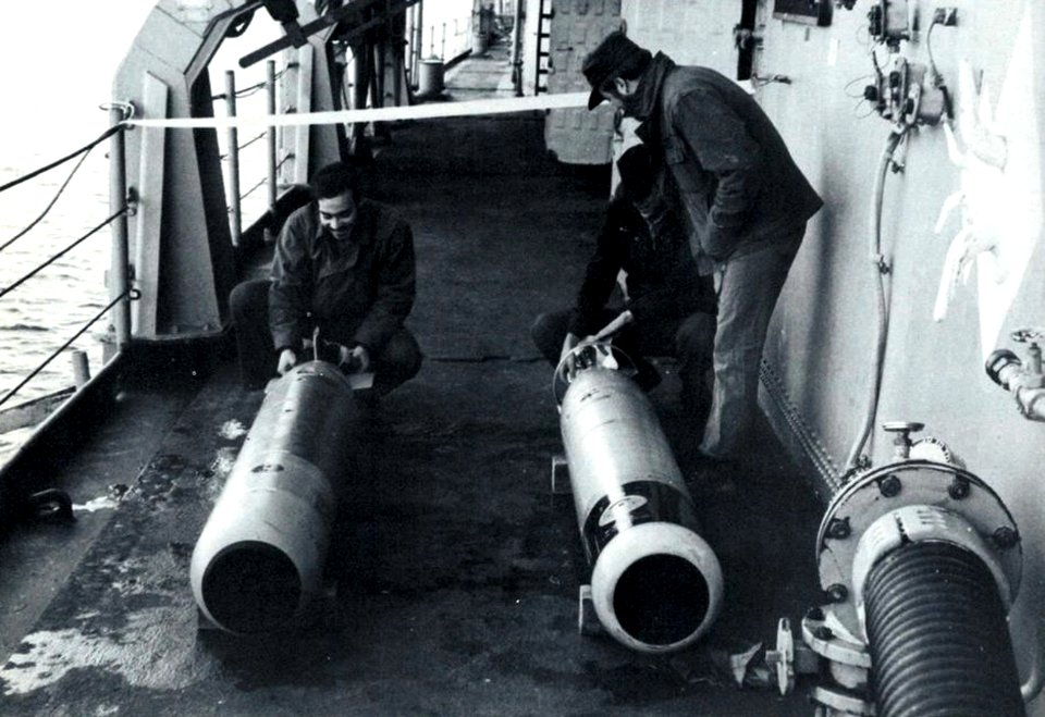 Mark 46 torpedoes abaord USS Albany (CG-10), circa in 1977