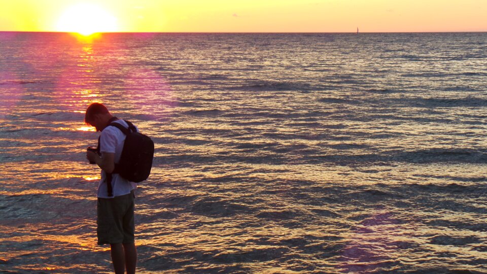 Beach shore sunset photo