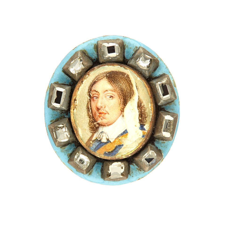 Miniatyrporträtt Karl X Gustav runt om tio taffelslipade dickstenar - Livrustkammaren - 97886
