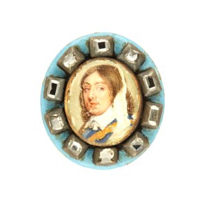 Miniatyrporträtt Karl X Gustav runt om tio taffelslipade dickstenar - Livrustkammaren - 97886