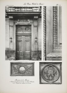Ministère de la Marine. 1. Entrée particulière du ministre, rue Saint-Florentin. 2 à 4. Détails des sculptures de la porte (jlpw15 0733)