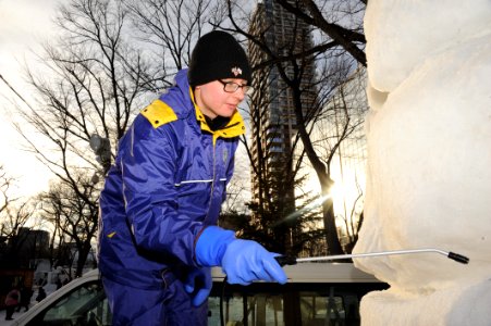 Misawa Sailors Begin USS Constitution Snow Sculpture 150131-N-EC644-002