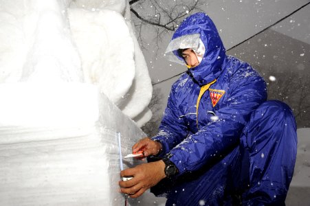 Misawa sailors create USS Constitution snow sculpture 150202-N-EC644-002