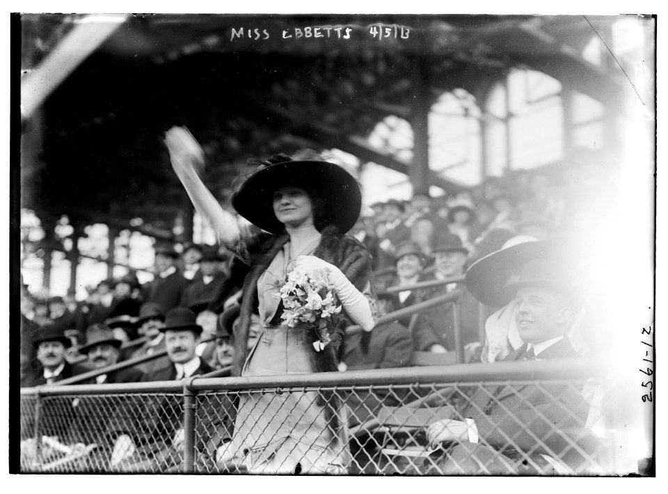 Miss Genevieve Ebbets, youngest daughter of Charley Ebbets, throws first ball at opening of Ebbets Field (baseball) LCCN2014692120