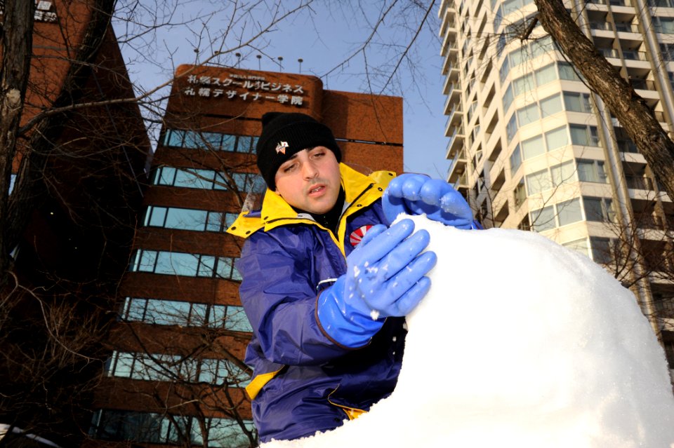 Misawa Sailors Begin USS Constitution Snow Sculpture 150131-N-EC644-003