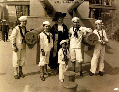 Miss O. Harriman and young sailors on board USS Recruit, New York, 1917-1920 (20212162496) photo