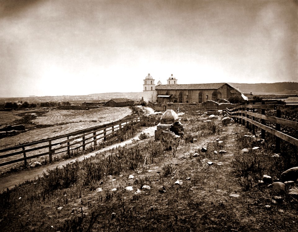 Mission Santa Barbara rear view by Carleton Watkins, 1876