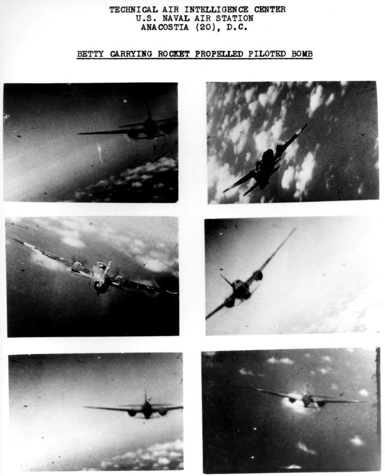 Mitsubishi G4M2e with Okha under attack 1945