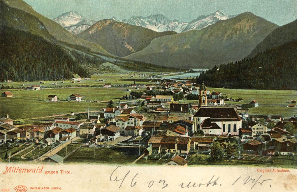 Mittenwald, Bayern - Stadtansicht gegen Tirol (Zeno Ansichtskarten)