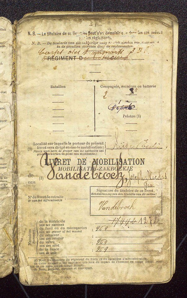 Mobilisatiezakboekje van Joseph-Nicolas-François Vandebroek, item 3