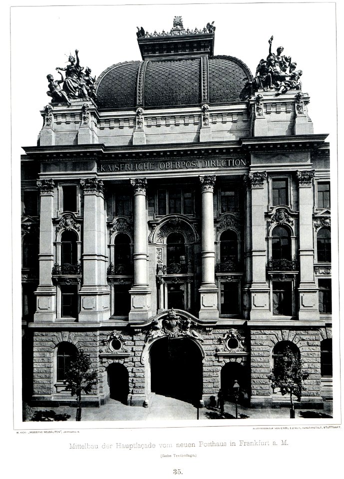 Mittelbau der Hauptfassade vom neuen Posthaus in Frankfurt, Tafel 35, Kick Jahrgang II