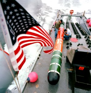 Mk 48 torpedo on retriever boat 1982 photo