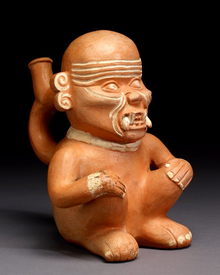 Moche - Seated Prisoner Stirrup Vessel - Walters 482840 - Three Quarter