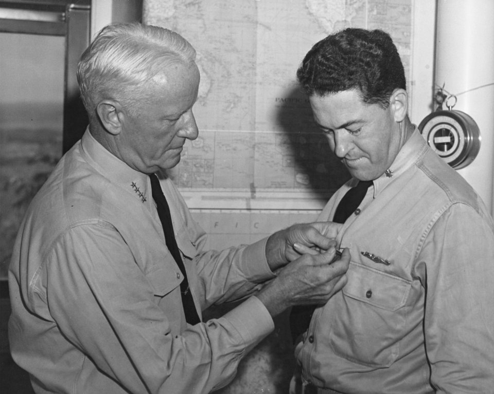 Nimitz Presents Navy Cross to John A Scott