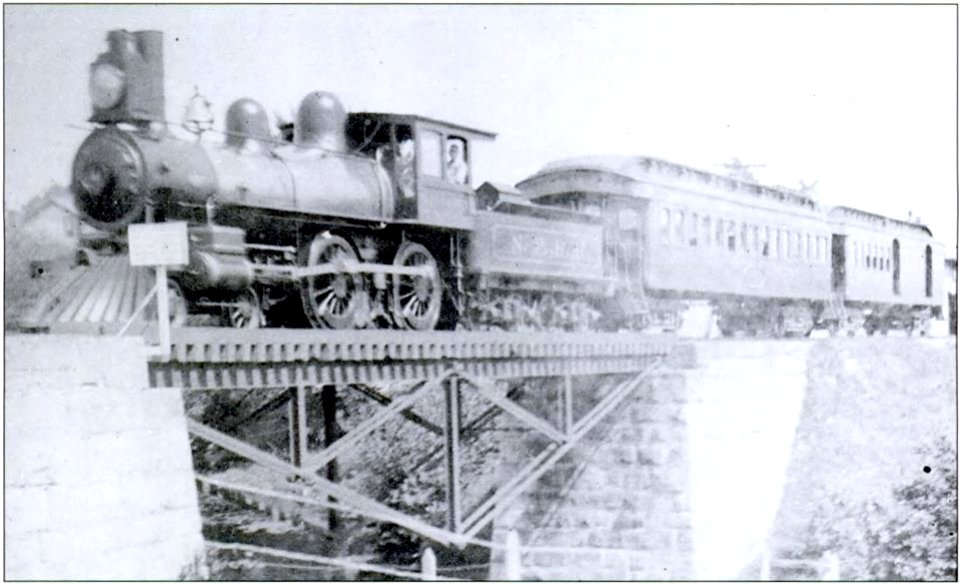 Nn Narragansett Pier Railroad. Steam locomotive on steel bridge