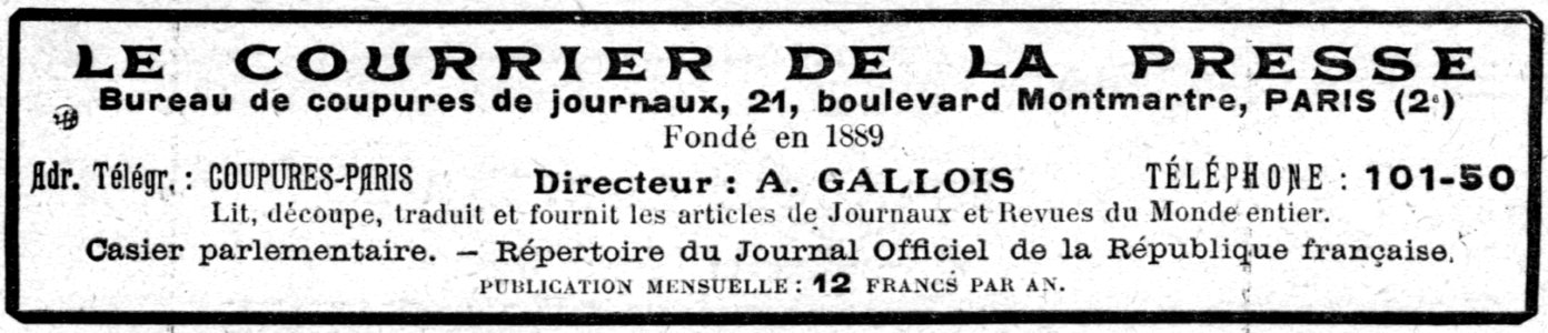 No 3791, 30 Octobre 1915, Le Courrier de la Presse