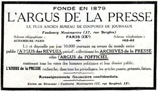 No 3791, 30 Octobre 1915, L'Argus de la Presse