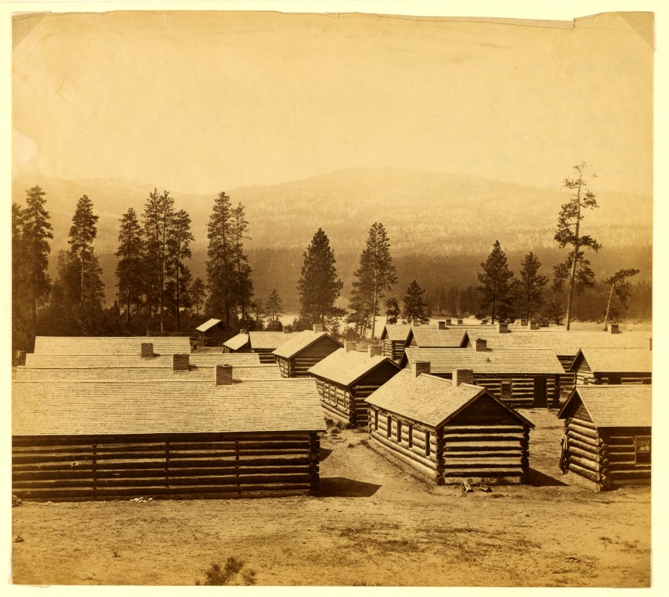No. 2, log huts, winter quarters of the Br. N. Am. Boundary Commission on the banks of the Columbia two miles above the Hudson Bay Cos. post at Colville LCCN2005680442