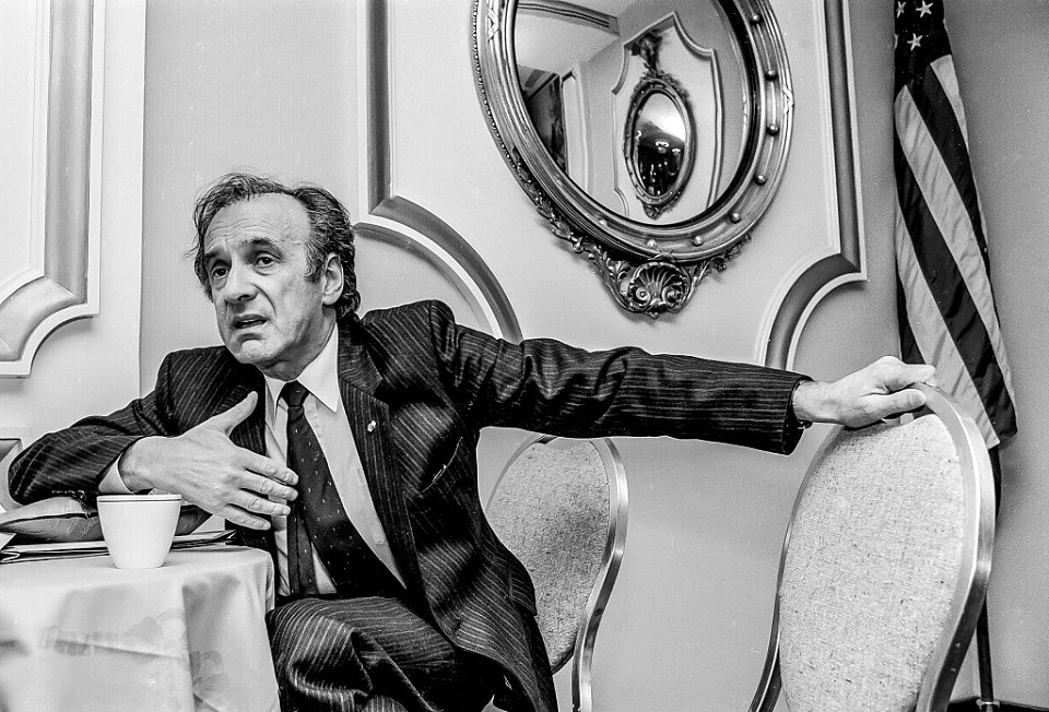 Nobel Prize winner Eli Wiesel backstage before speaking to the United Jewish Appeal Convention in Washington