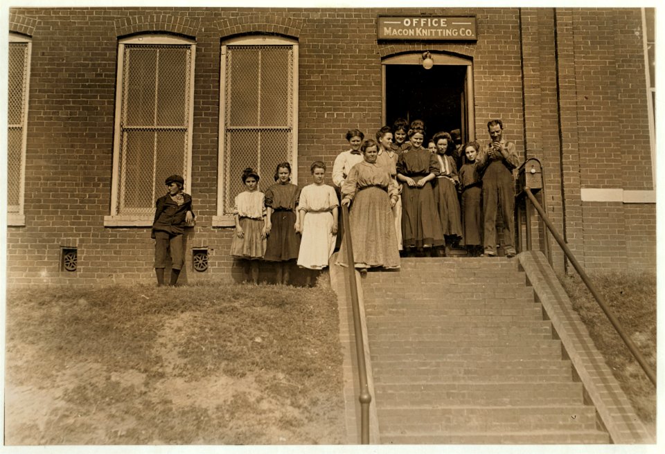Noon hour in Macon Knitting Mill, Macon, Ga. Half a dozen other small boys did not get into photo. LOC nclc.01627