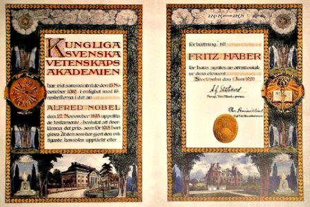 Nobel Prize Diploma Fritz Haber 1918