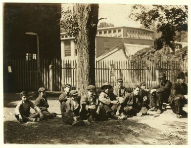 Noon hour, Holden-Leonard Co., Bennington, Vt. Some of the youngsters working there. Work was slack and the force small. LOC nclc.01835