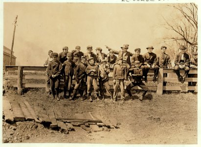 Noon Hour. All these boys (and more) worked in the Quidwick Co. Mill, Anthony, R. I. (a medium sized mill). They went in when the signal was given. LOC cph.3b07716