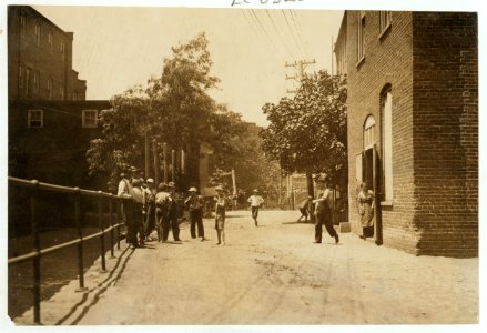 Noon-hour at Riverside Cotton Mill, Danville, Va. June 2, 1911. All work. Not very many under fourteen. LOC cph.3b24201 photo