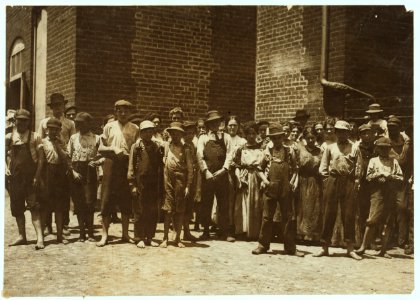 Noon-hour at Riverside Cotton Mills, Danville, Va. All are workers. The Supt. who posed them, said, 'Be sure not to get any little dinner-toters in the photo. We have none working under LOC nclc.04735 photo