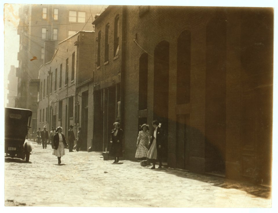Noon May 12th, 1910. Girls working in Inland Type Factory. 9 to 10 hours a day. LOC nclc.04657