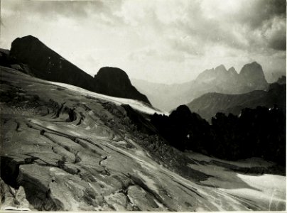 Marmolata USüd, Blick auf UGletscher DGrat, Gran Vernel und Langkofel. (BildID 15428061)
