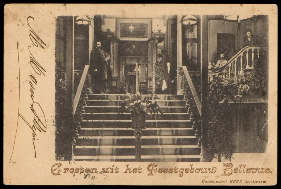 Marnixstraat met feestgebouw Bellevue. Uitgave Kunstanstalt HERZ, Amsterdam, Afb PBKD00079000002