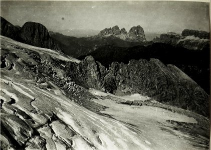 Marmolata USüd, Blick auf UGletscher DGrat, Gran Poz und Langkofel. (BildID 15428068)