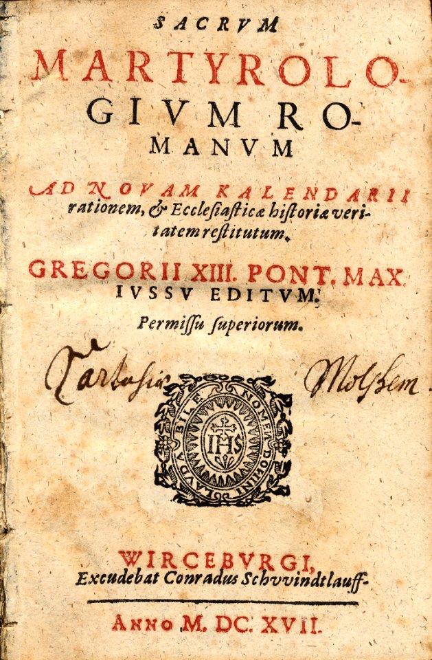Martyrologe 1617 - Page de garde