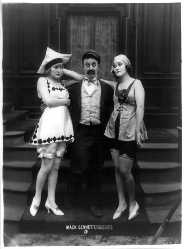 Marvel Rea (left), Chester Conklin and Peggie Cloud, appearing in Mack Sennett Comedies (standing together on step) LCCN96520906