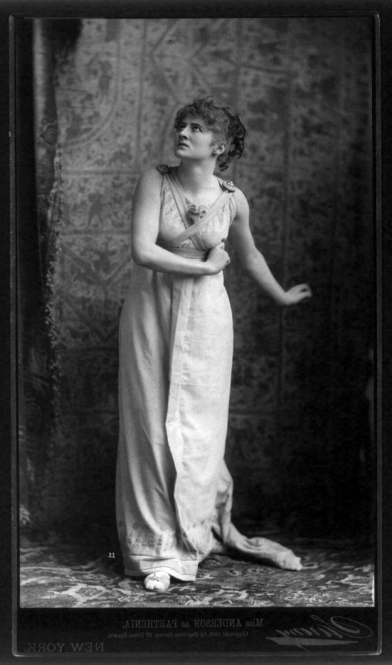 Mary (Anderson) de Navarro, 1859-1940, full length portrait, standing, facing right; looking up, as Parthenia LCCN2005686759